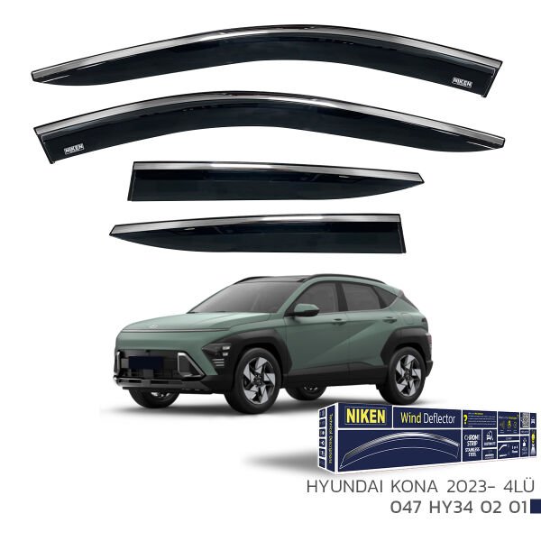 Hyundai Kona 2023– Kromlu Cam Rüzgarlığı 4’lü | Araca Özel Yan Rüzgarlık Seti