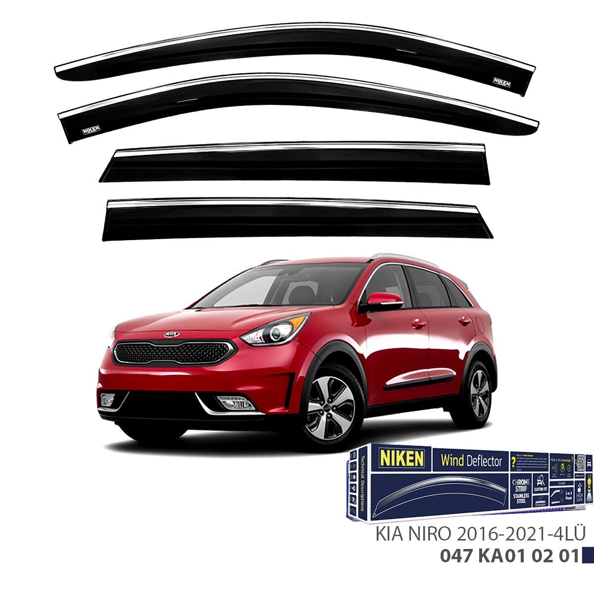 Kia Niro 2016–2021 Kromlu Cam Rüzgarlığı 4’lü | Araca Özel Yan Rüzgarlık Seti