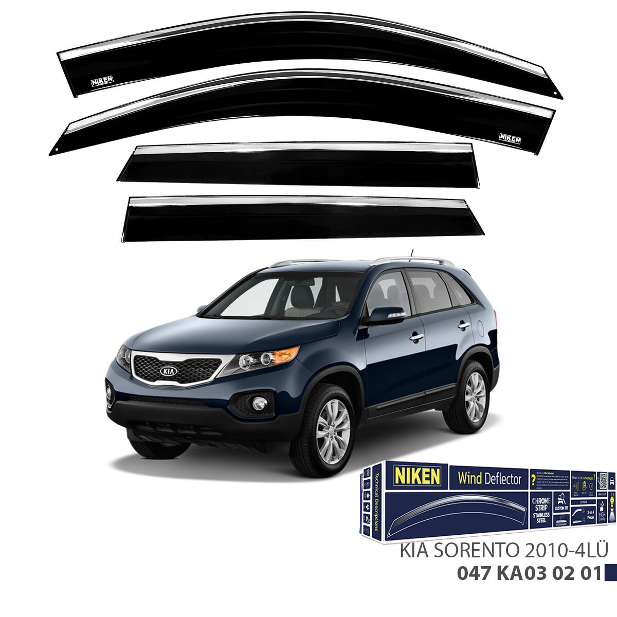 Kia Sorento 2010– Kromlu Cam Rüzgarlığı 4’lü | Araca Özel Yan Rüzgarlık Seti