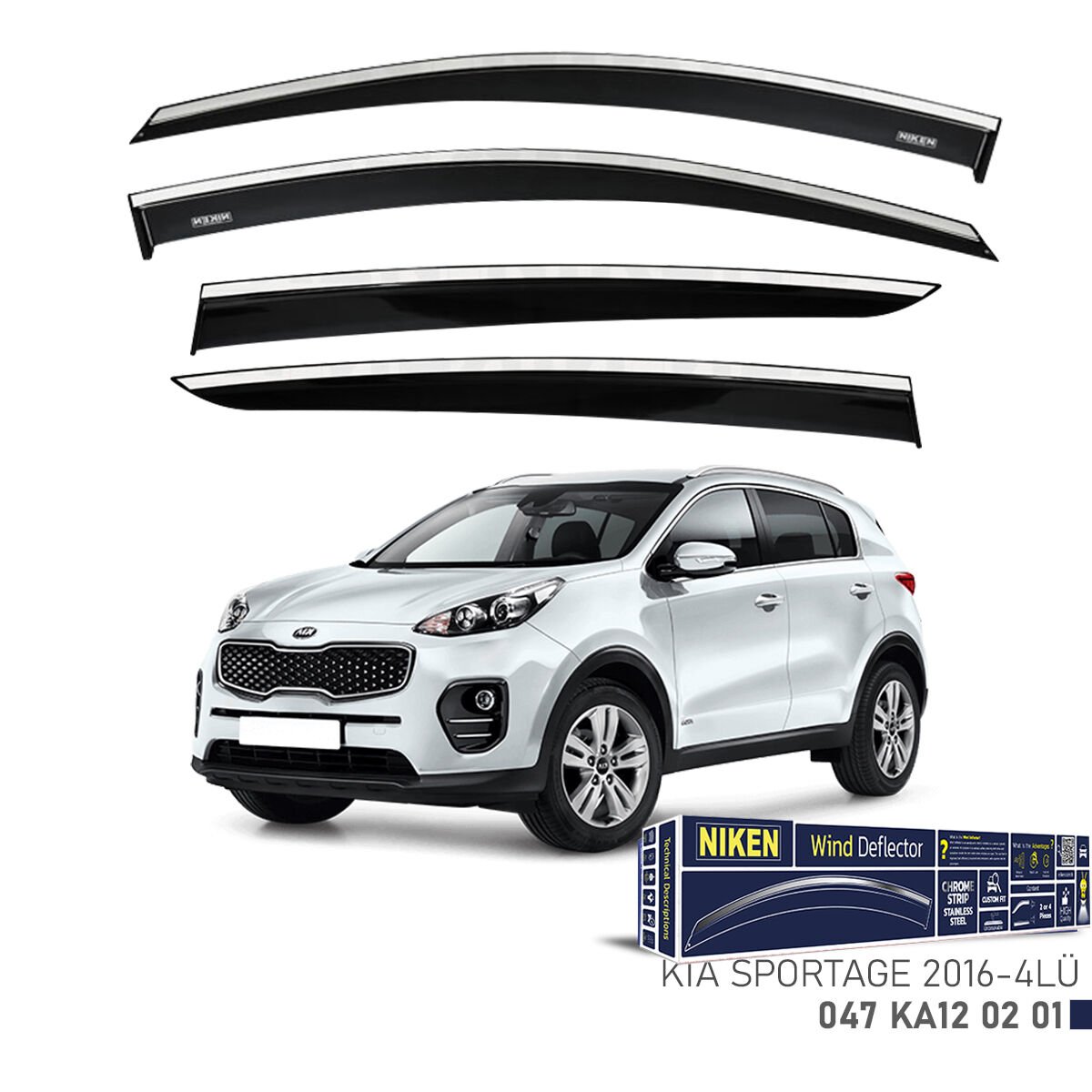 Kia Sportage 2016– Kromlu Cam Rüzgarlığı 4’lü | Araca Özel Yan Rüzgarlık Seti