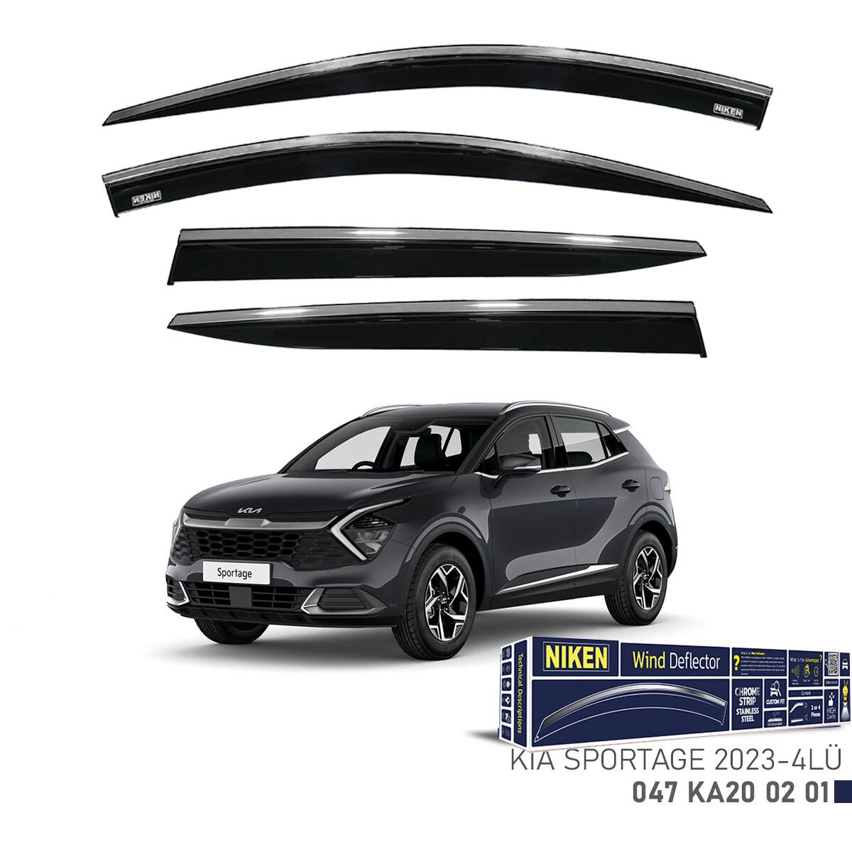Kia Sportage 2023– Kromlu Cam Rüzgarlığı 4’lü | Araca Özel Yan Rüzgarlık Seti