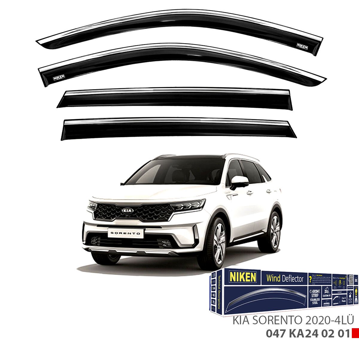Kia Sorento 2020– Kromlu Cam Rüzgarlığı 4’lü | Araca Özel Yan Rüzgarlık Seti
