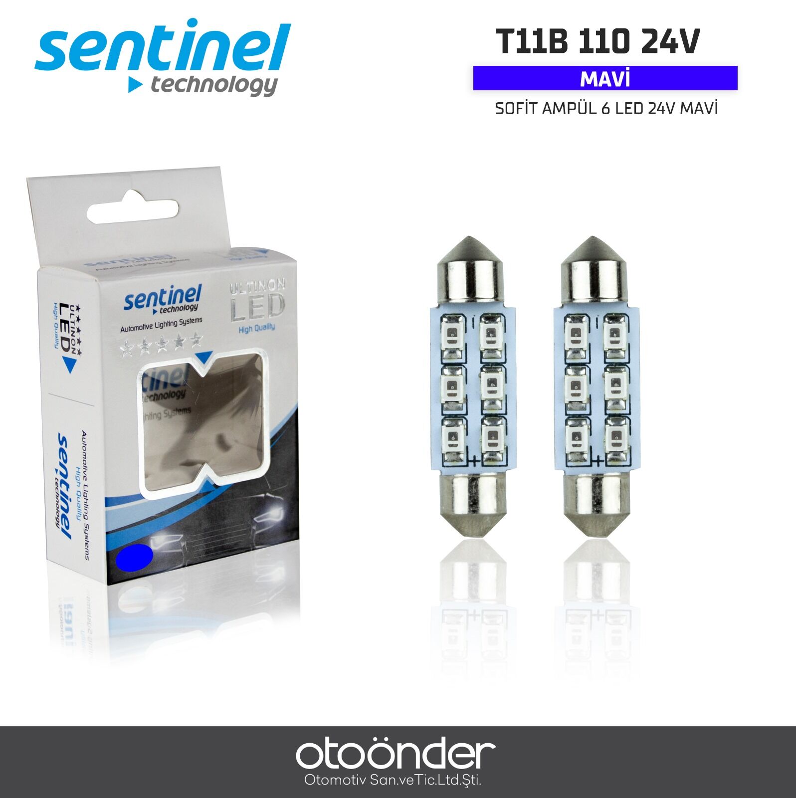 Sofit Ampül 6 LED 24V Mavi – Yüksek Performans ve Dayanıklılık