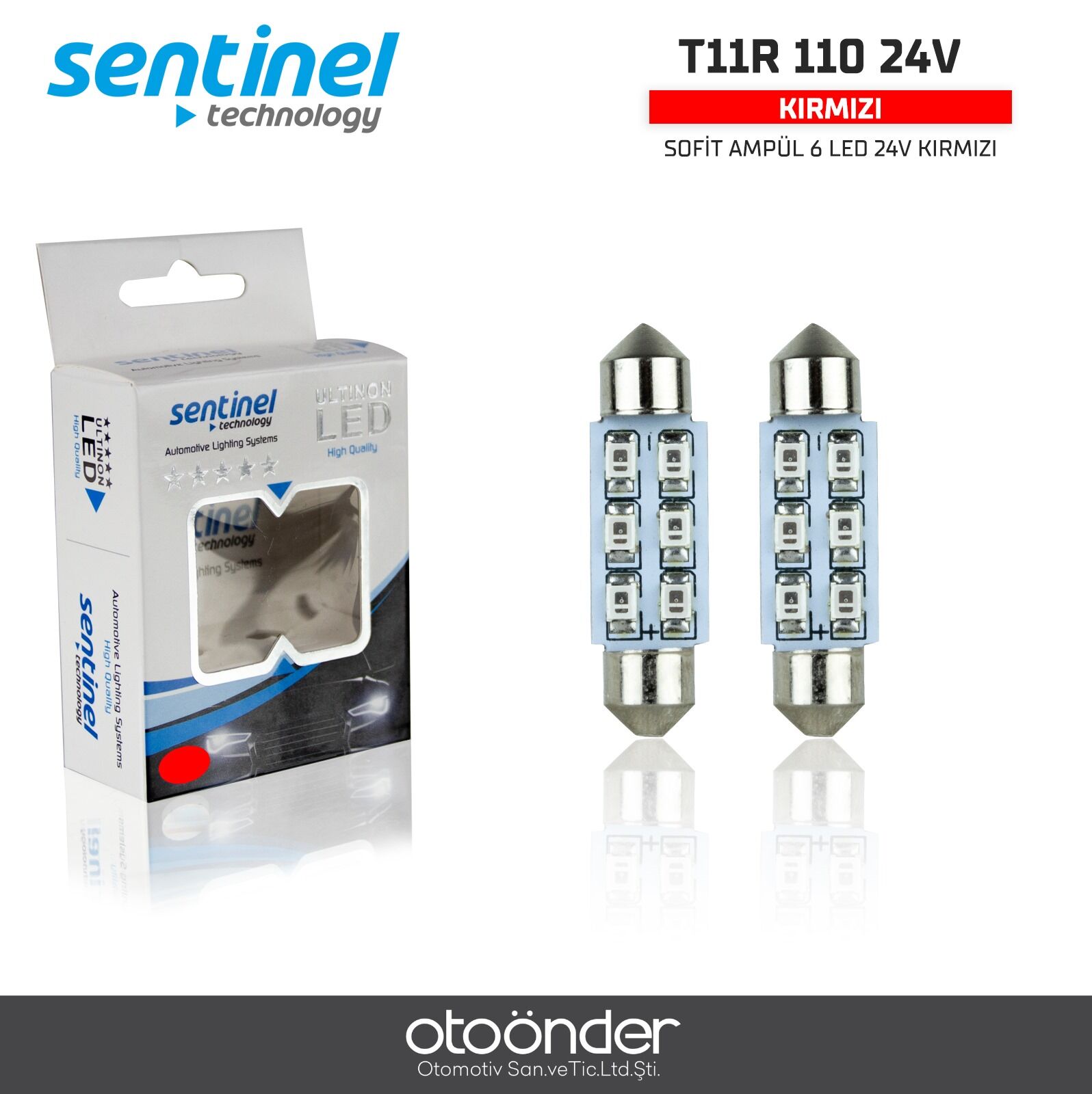 Sofit Ampül 6 LED 24V Kırmızı – Yüksek Performans ve Dayanıklılık