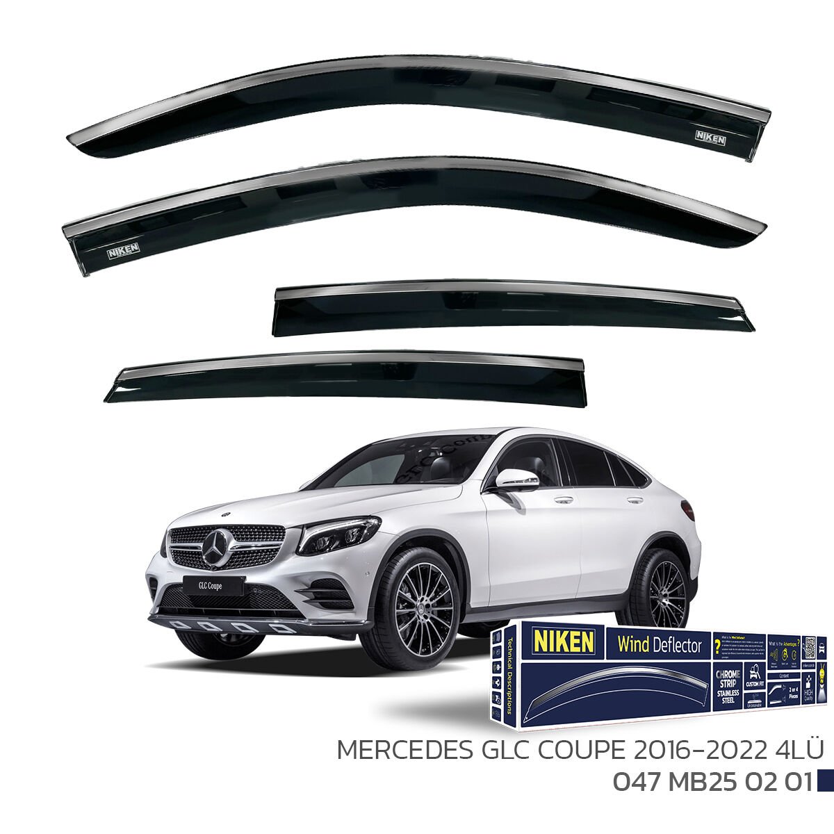 Mercedes GLC Coupe 2016–2022 Kromlu Cam Rüzgarlığı 4’lü | Araca Özel Yan Rüzgarlık Seti