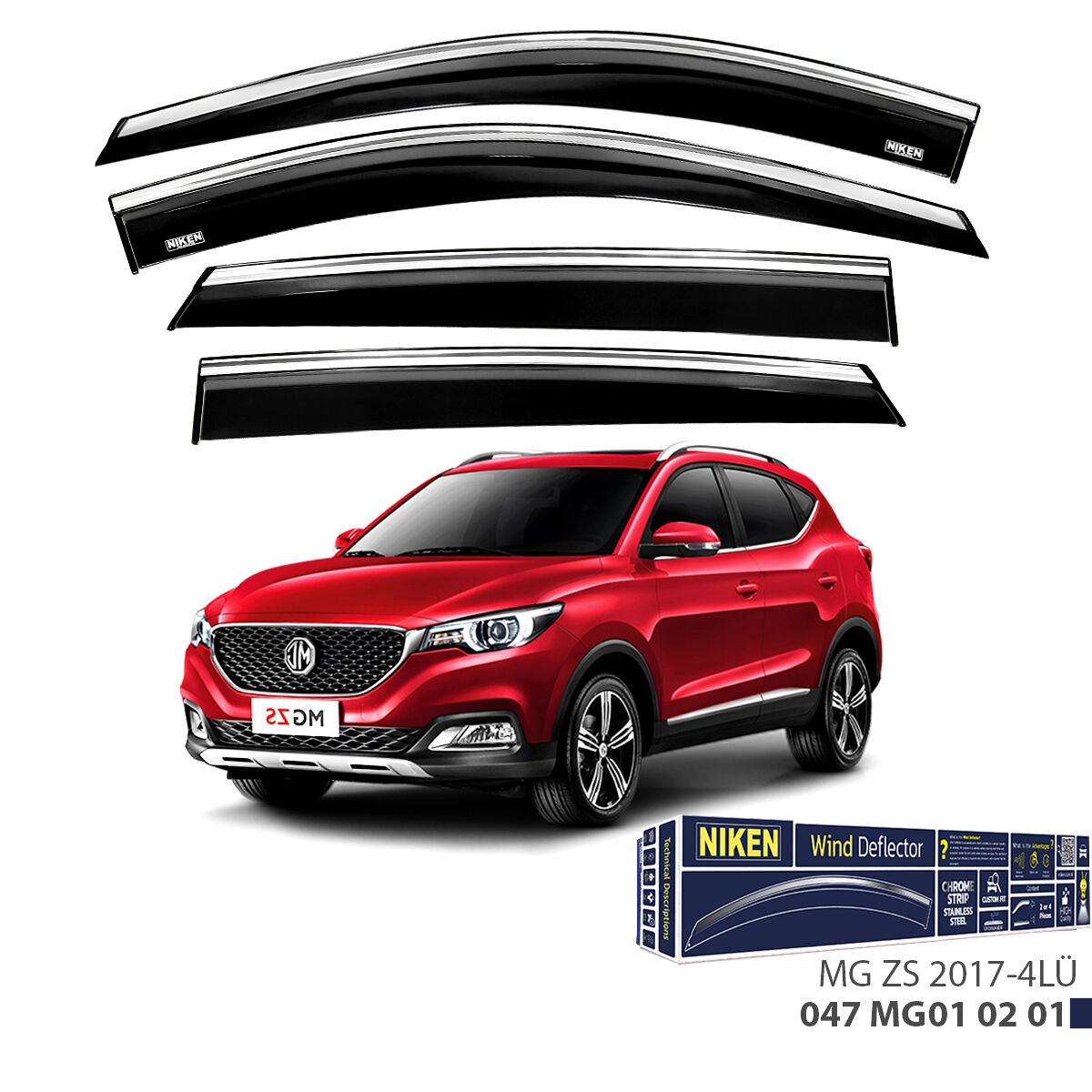 MG ZS 2017– Kromlu Cam Rüzgarlığı 4’lü | Araca Özel Yan Rüzgarlık Seti