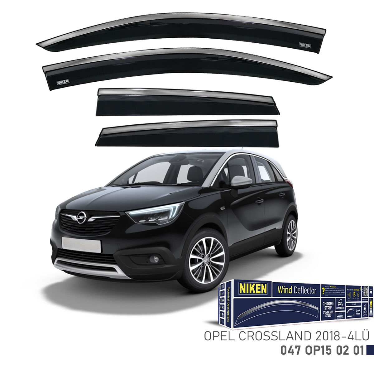Opel Crossland X 2018– Kromlu Cam Rüzgarlığı 4’lü | Araca Özel Yan Rüzgarlık Seti
