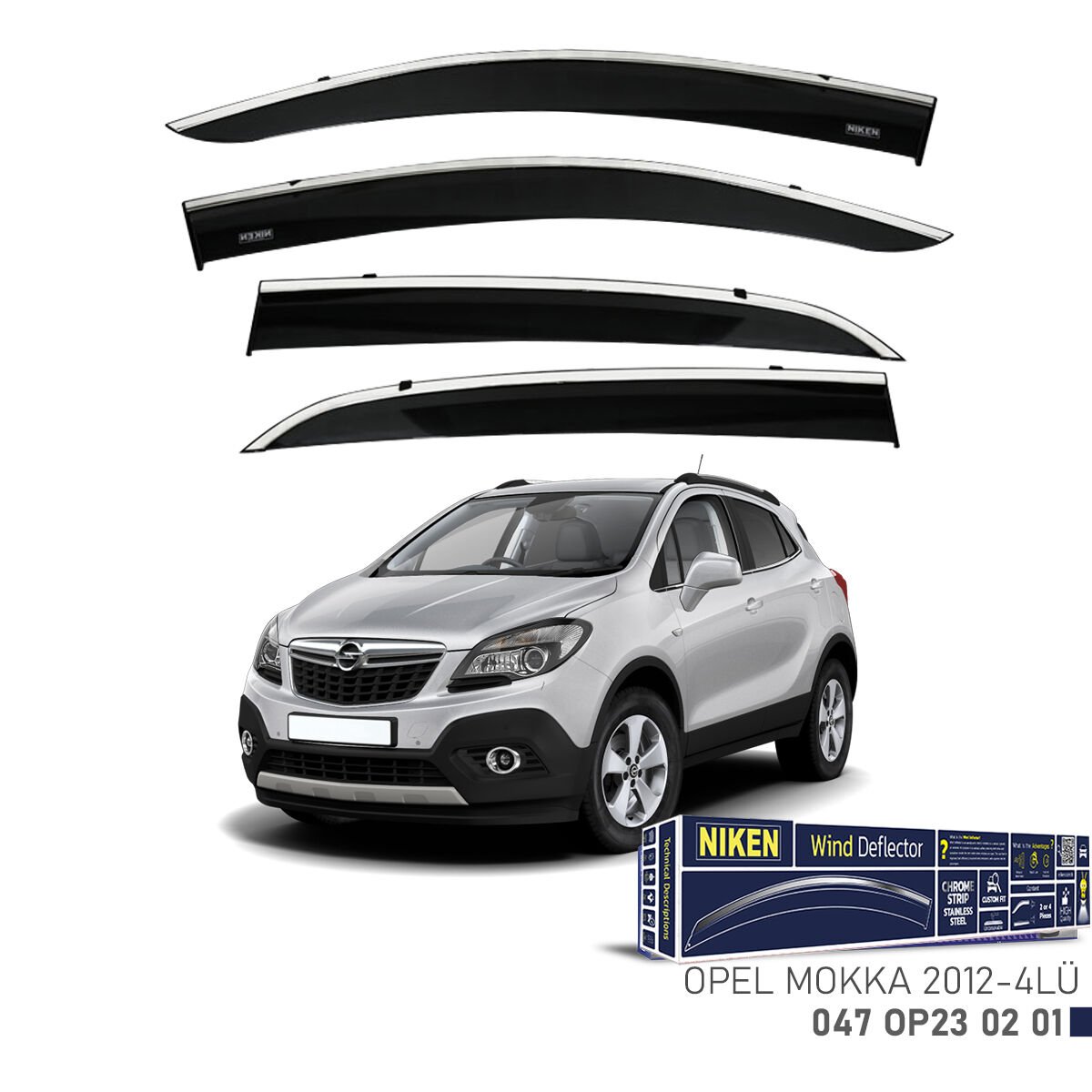 Opel Mokka 2012– Kromlu Cam Rüzgarlığı 4’lü | Araca Özel Yan Rüzgarlık Seti