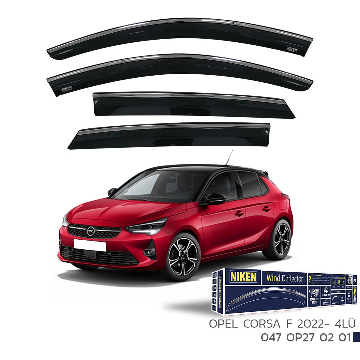 Opel Corsa F 2022– Kromlu Cam Rüzgarlığı 4’lü | Araca Özel Yan Rüzgarlık Seti