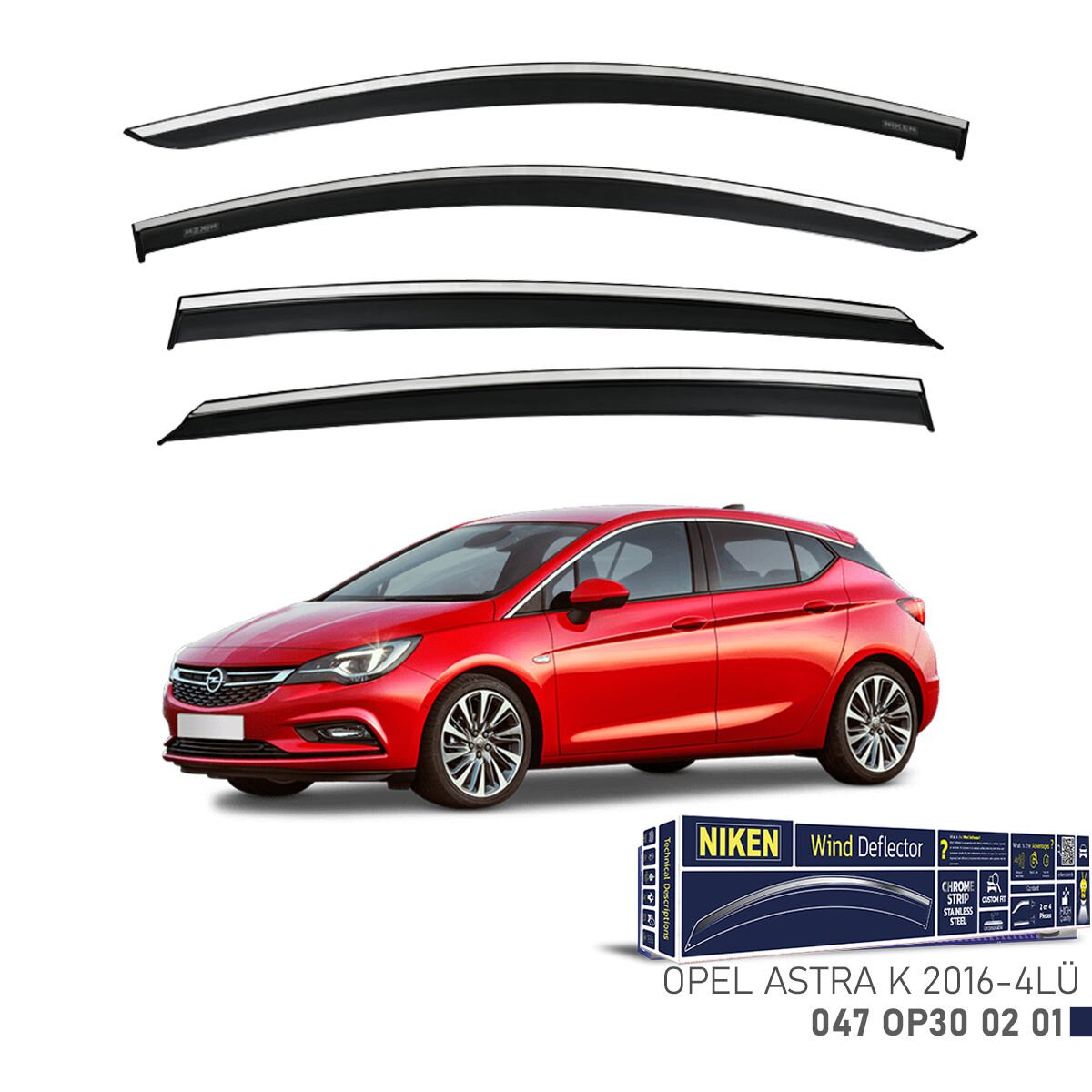 Opel Astra K 2016- Kromlu Cam Rüzgarlığı (4’lü Set) – Yüksek Kalite, Tam Uyum