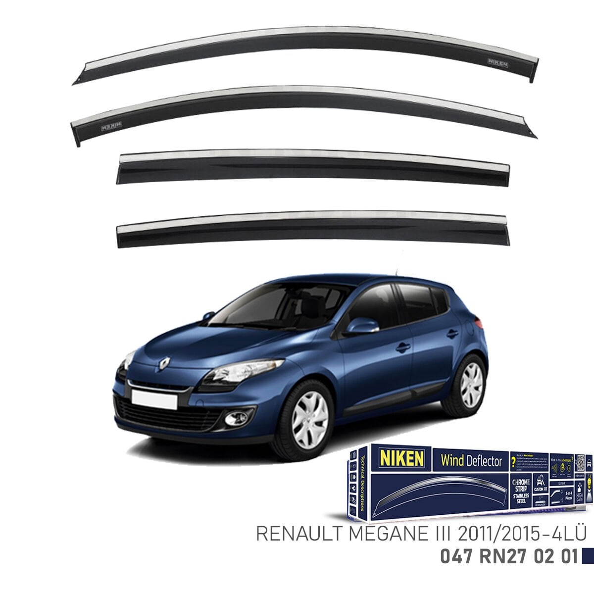 Renault Megane 3 2011-2015 Kromlu Cam Rüzgarlığı (4’lü Set) – Tam Uyum, Şık Tasarım