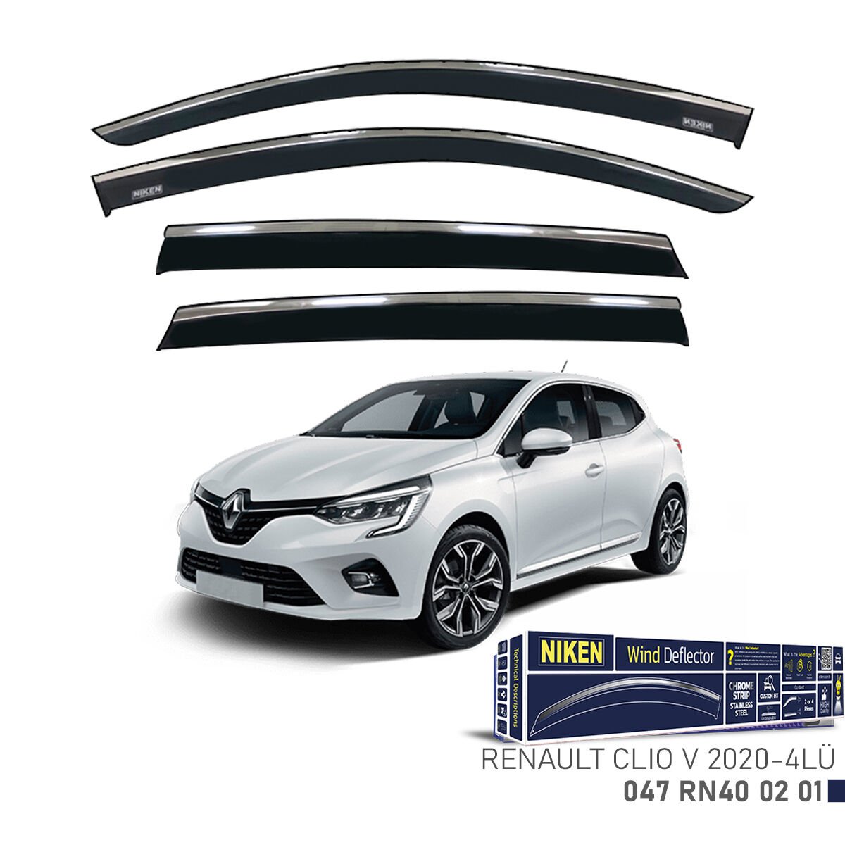Renault Clio 5 2020- Kromlu Cam Rüzgarlığı (4’lü Set) – Tam Uyum, Modern Tasarım