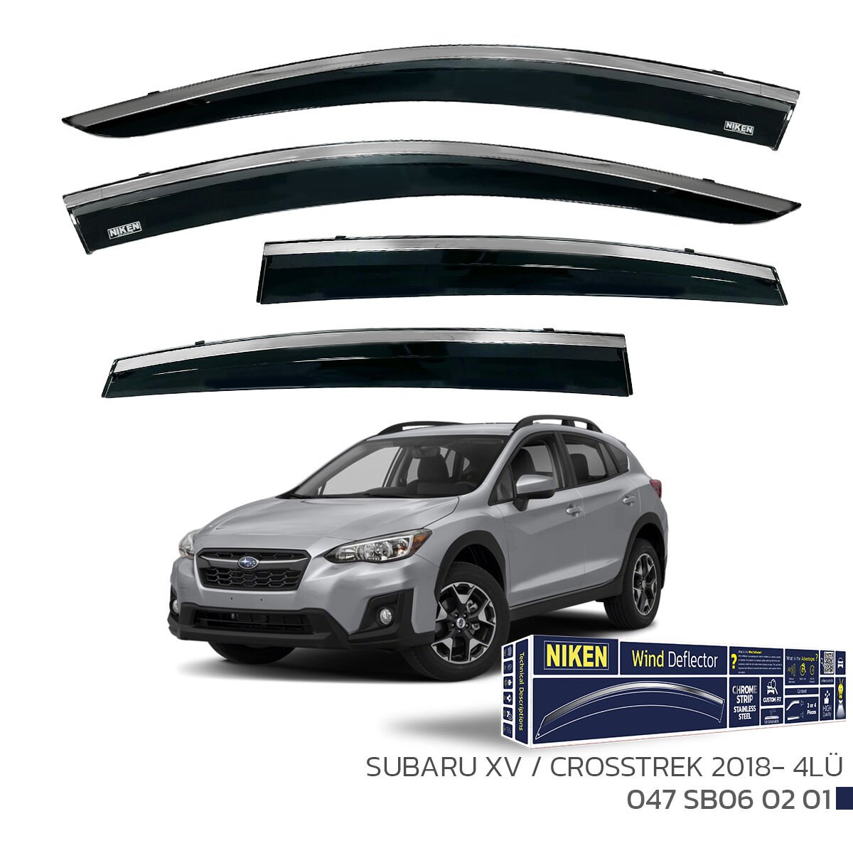 Subaru XV / Crosstrek 2018- Kromlu Cam Rüzgarlığı (4’lü Set) – Tam Uyum, Şık Tasarım