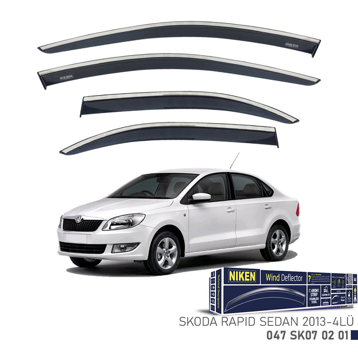 Skoda Rapid Sedan 2013- Kromlu Cam Rüzgarlığı (4’lü Set) – Tam Uyum, Şık Görünüm