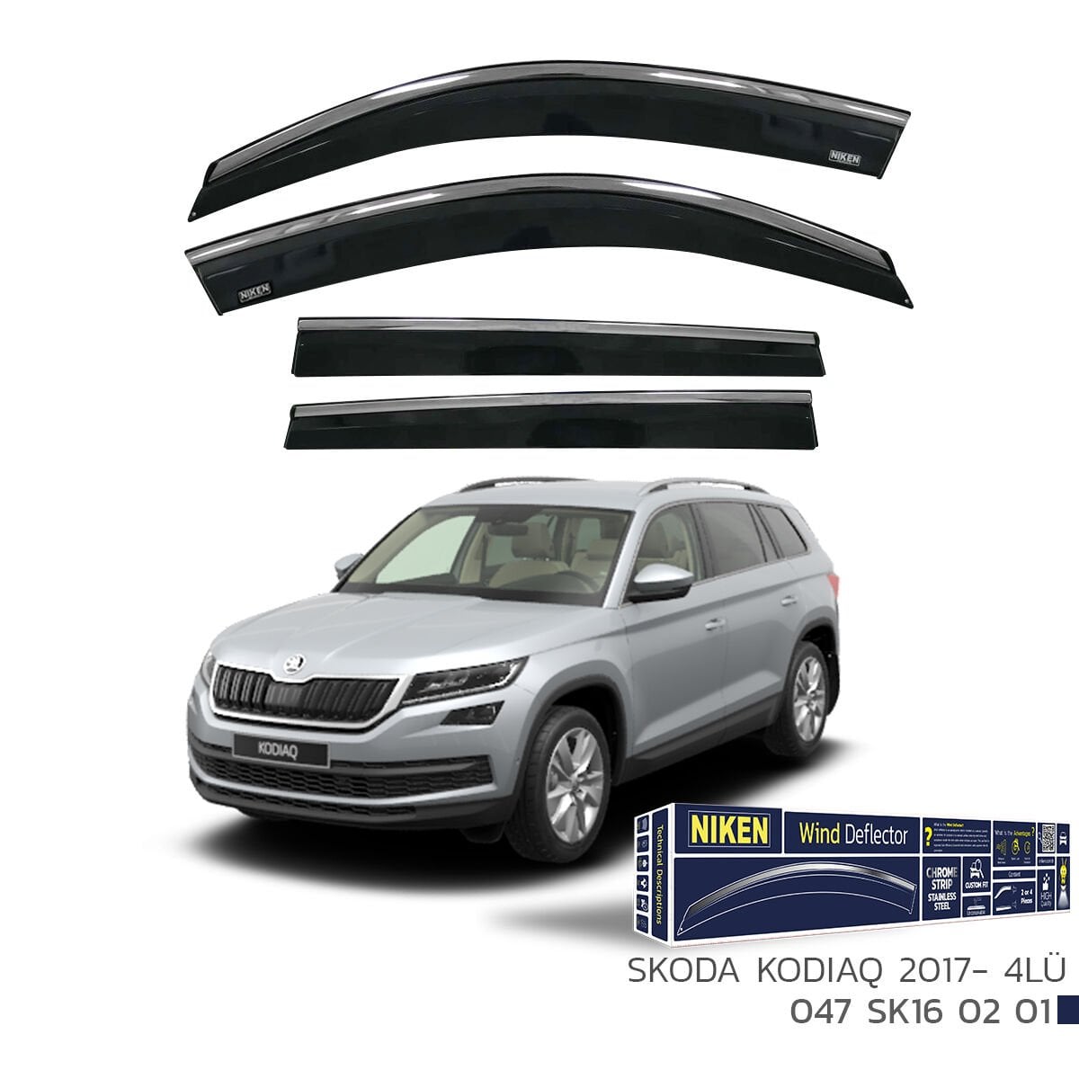 Skoda Kodiaq 2017- Kromlu Cam Rüzgarlığı (4’lü Set) – Tam Uyum, SUV Uyumlu Tasarım