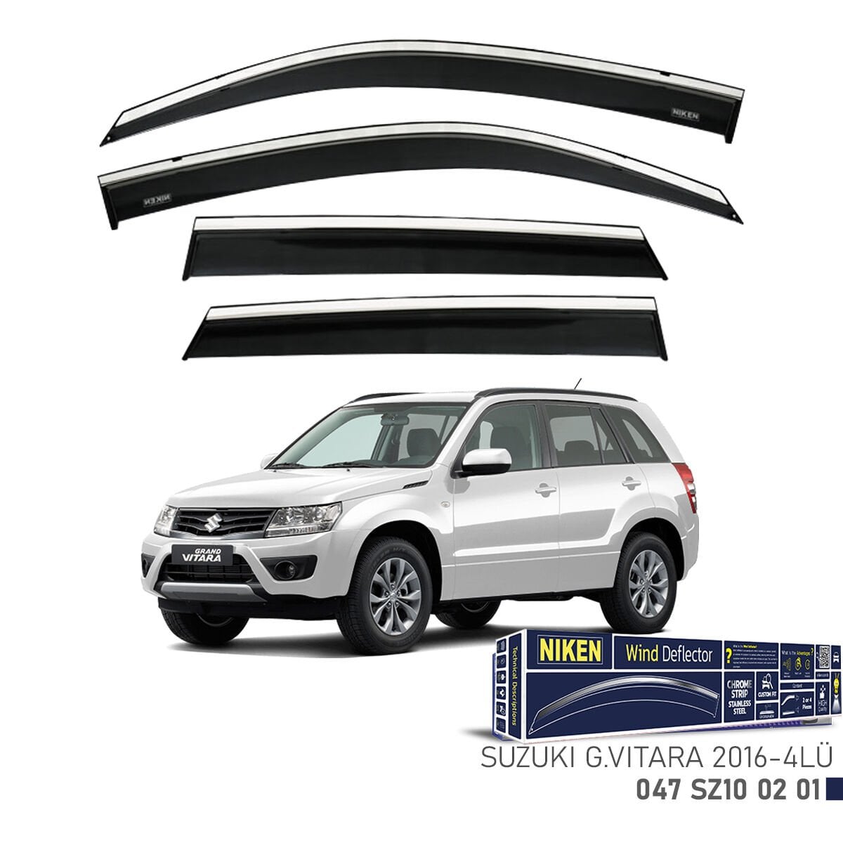 Suzuki Grand Vitara 2016- Kromlu Cam Rüzgarlığı (4’lü Set) – Tam Uyum, SUV Uyumlu Tasarım