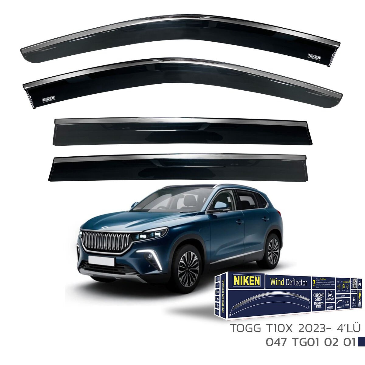 TOGG T10X 2023- Kromlu Cam Rüzgarlığı (4’lü Set) – Elektrikli SUV Uyumlu Premium Tasarım