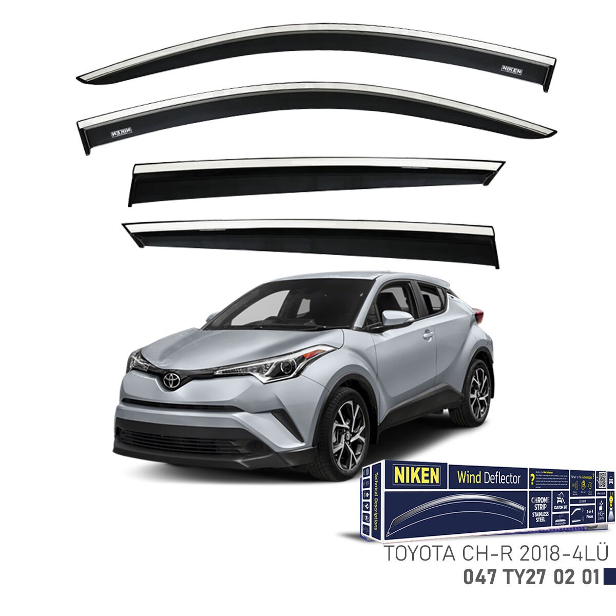 Toyota C-HR 2018- Kromlu Cam Rüzgarlığı (4’lü Set) – Crossover Uyumlu Modern Tasarım