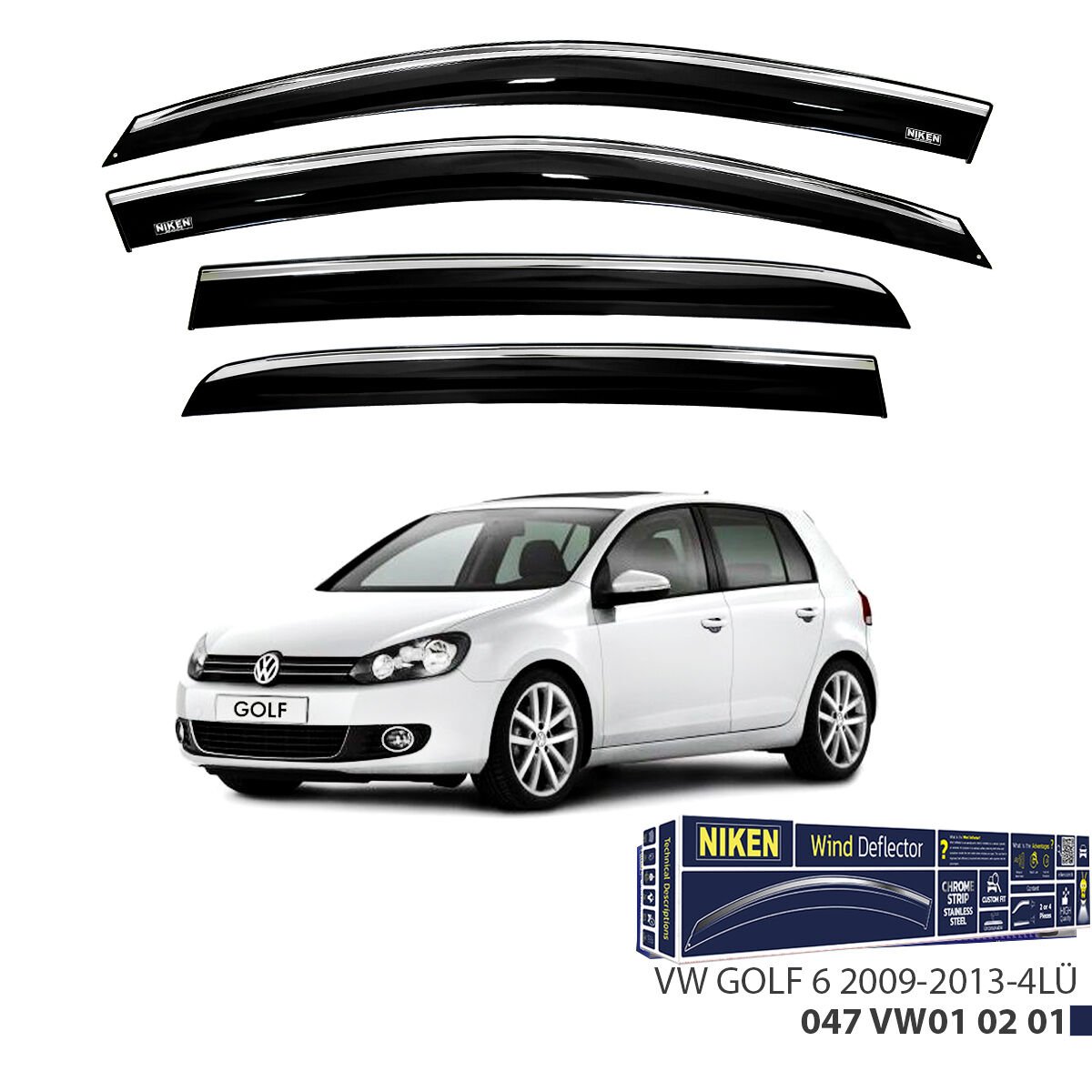 VW Golf 6 2009-2013 Kromlu Cam Rüzgarlığı (4’lü Set) – Hatchback Uyumlu Premium Tasarım