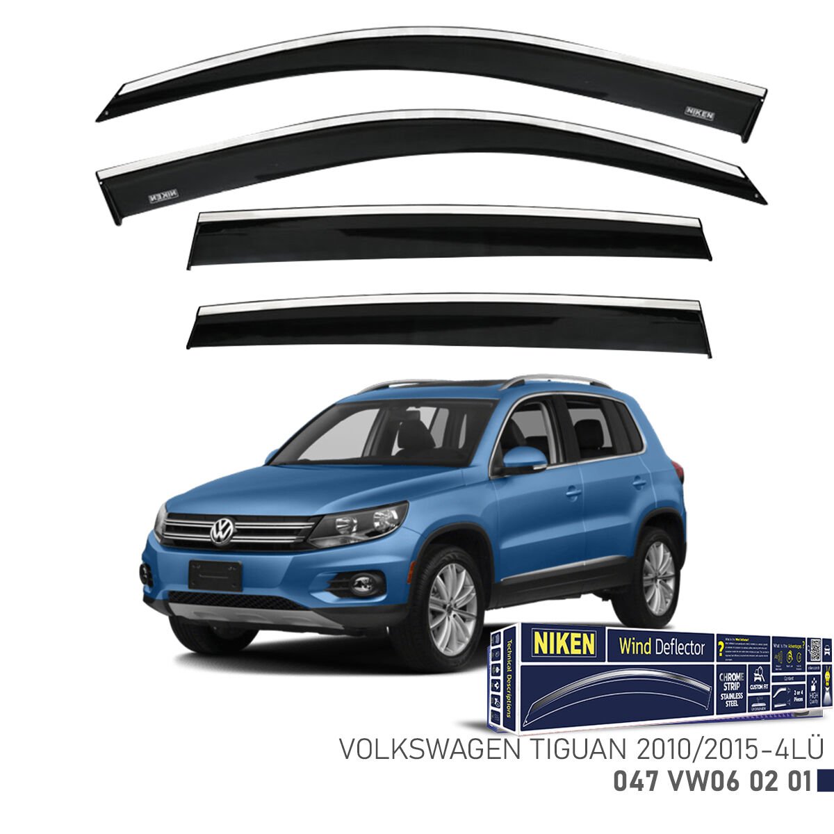 VW Tiguan 2010-2015 Kromlu Cam Rüzgarlığı (4’lü Set) – SUV Uyumlu Premium Tasarım