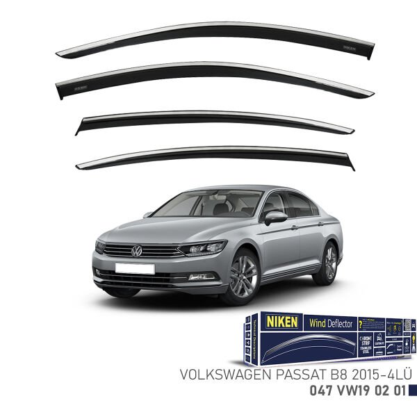 VW Passat B8 2015- Kromlu Cam Rüzgarlığı (4’lü Set) – Sedan Uyumlu Premium Rüzgarlık