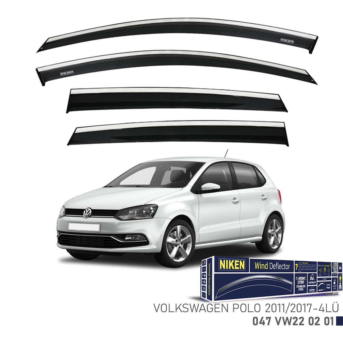 VW Polo 2011-2017 Kromlu Cam Rüzgarlığı (4’lü Set) – Hatchback Uyumlu Premium Rüzgarlık