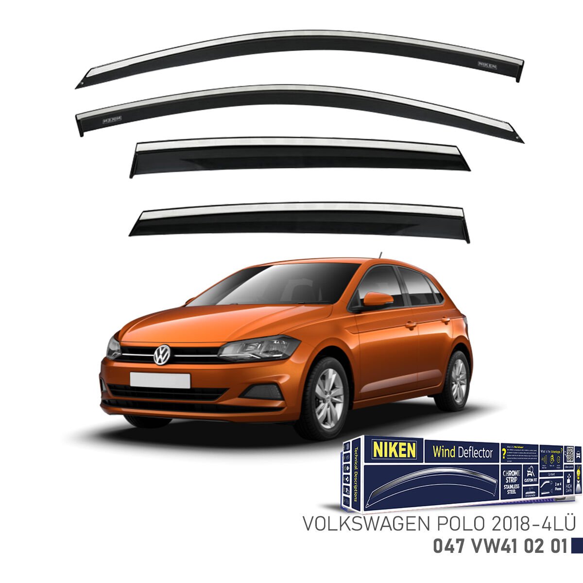 VW Polo 2018- Kromlu Cam Rüzgarlığı (4’lü Set) – Hatchback Uyumlu Premium Rüzgarlık