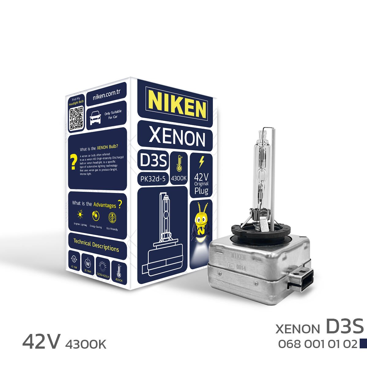 Niken D3S Xenon Far Ampulü 42V 35W PK32d-5 4300K – Doğal Beyaz Gün Işığı Xenon Ampul
