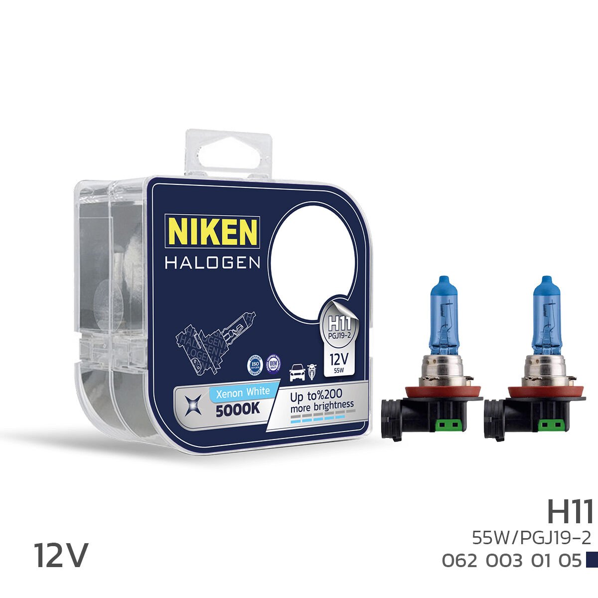 Niken H11 12V 55W Beyaz Işık Halojen Ampul PGJ19-2 5000K – Parlak Beyaz Far / Sis Ampulü