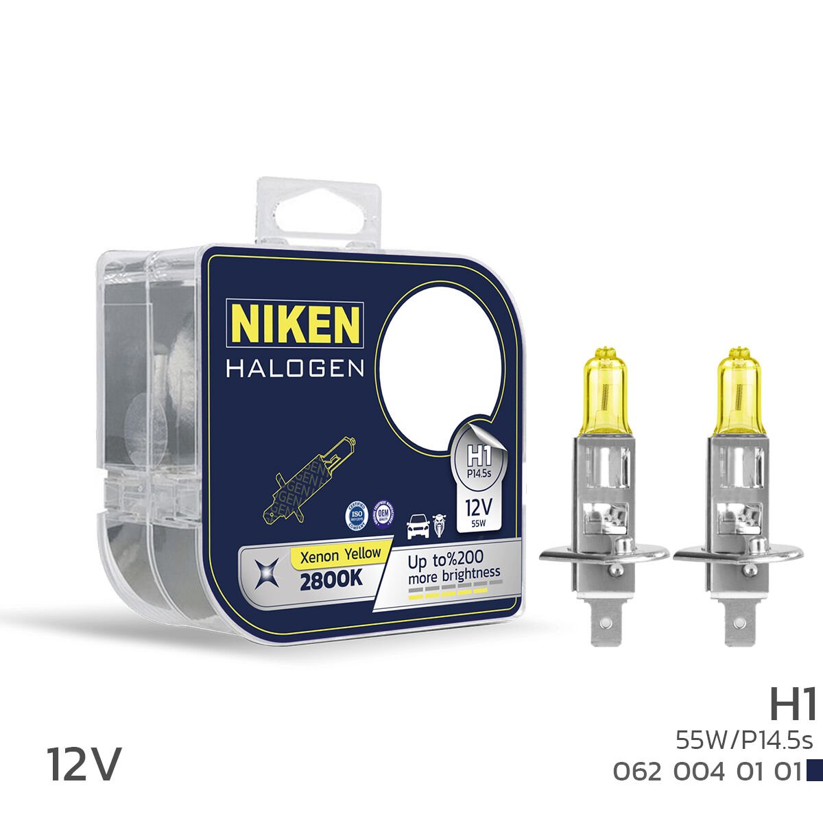 Niken H1 12V 55W Sarı Işık Halojen Ampul P14.5s 2800K – Yoğun Sarı Sis ve Far Ampulü