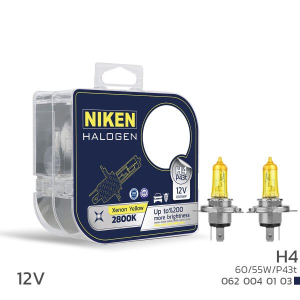 Niken H4 12V 60/55W Sarı Işık Halojen Ampul P43t 2800K – Çift Filament Sis ve Far Ampulü