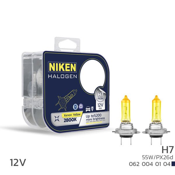 Niken H7 12V 55W Sarı Işık Halojen Ampul PX26d 2800K – Sis ve Far İçin Sıcak Sarı Aydınlatma