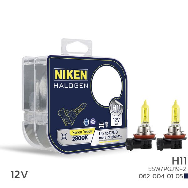 Niken H11 12V 55W Sarı Işık Halojen Ampul PGJ19-2 2800K – Sis Farı İçin Yoğun Sarı Aydınlatma