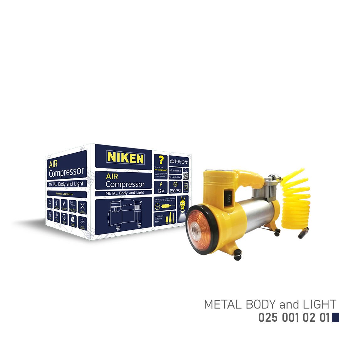 Sarı Metal Gövdeli Taşınabilir Hava Kompresörü – 12V Araç Lastik Şişirme Pompası