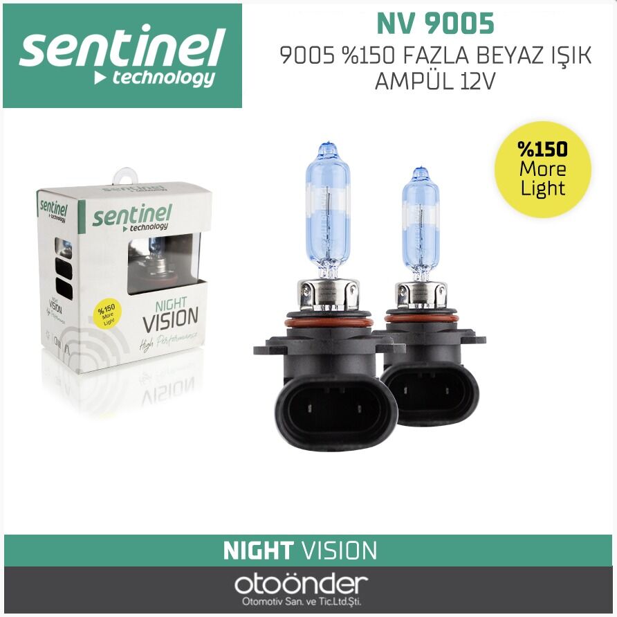 9005 %150 Fazla Beyaz Işık Ampül 12V Sentinal Yüksek Performans