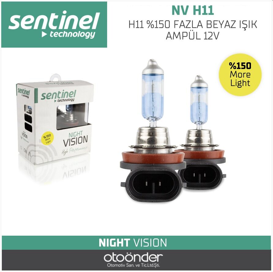 H11 %150 Fazla Beyaz Işık Ampül 12V Sentinel Yüksek Performans