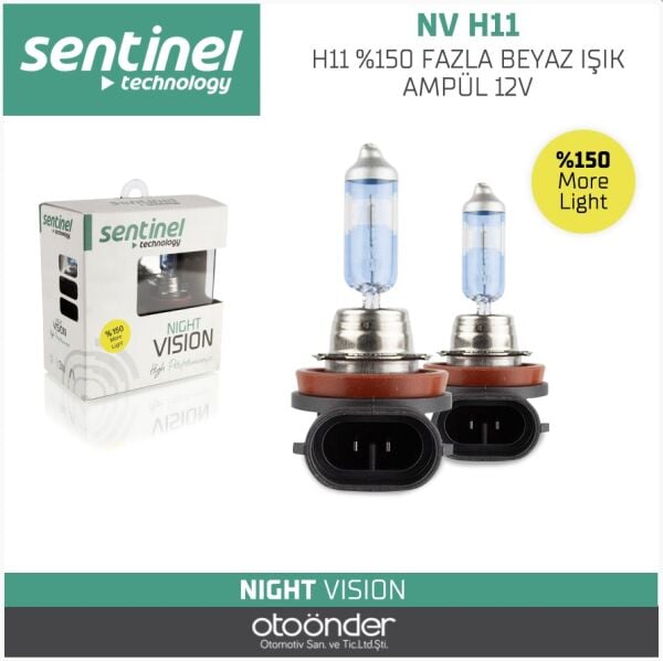 H11 %150 Fazla Beyaz Işık Ampül 12V Sentinel Yüksek Performans