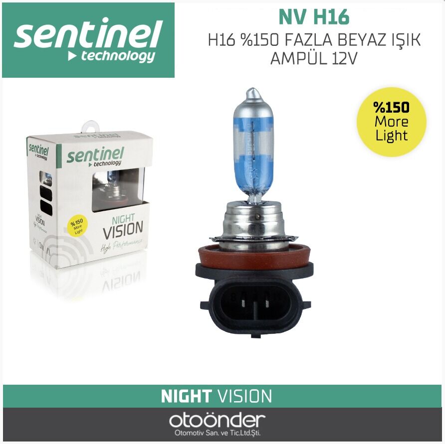 H16 %150 Fazla Beyaz Işık Ampül 12V Sentinel Yüksek Performans