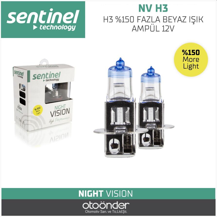 H3 %150 Fazla Beyaz Işık Ampül 12V Sentinel Yüksek Performans
