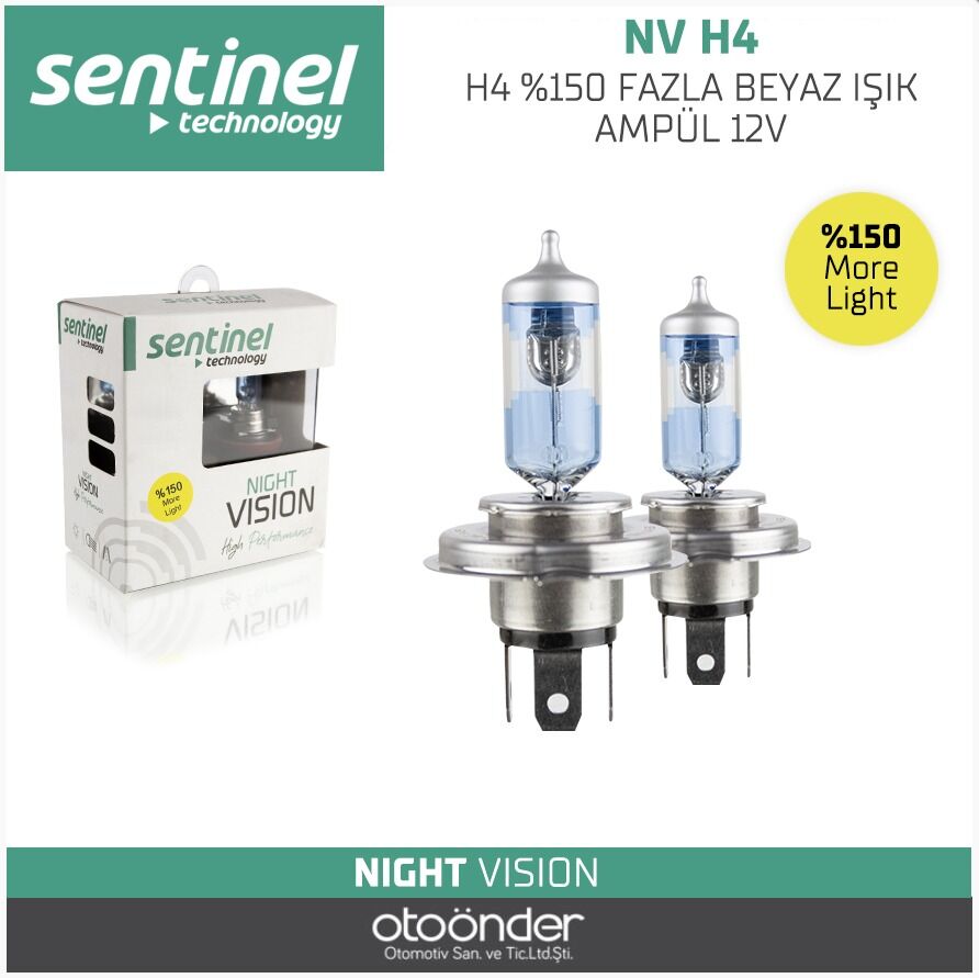 H4 %150 Fazla Beyaz Işık Ampül 12V Sentinel Yüksek Performans