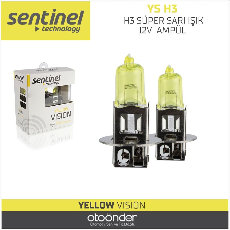 H3 Süper Sarı Işık Ampül 12V Sentinel Halojen Far ve Sis Ampulü