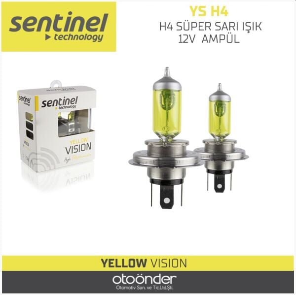 H4 P43T Süper Sarı Işık Ampül 12V Sentinel Halojen Far Ampulü
