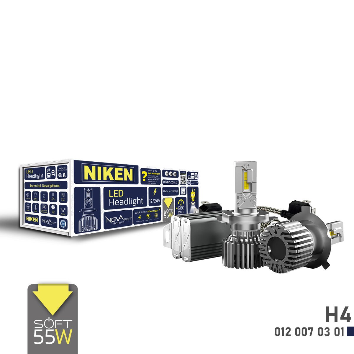 LED XENON NOVA SOFT SERİSİ H4 (55W) | Yumuşak Geçişli Ultra Beyaz LED Far Ampulü