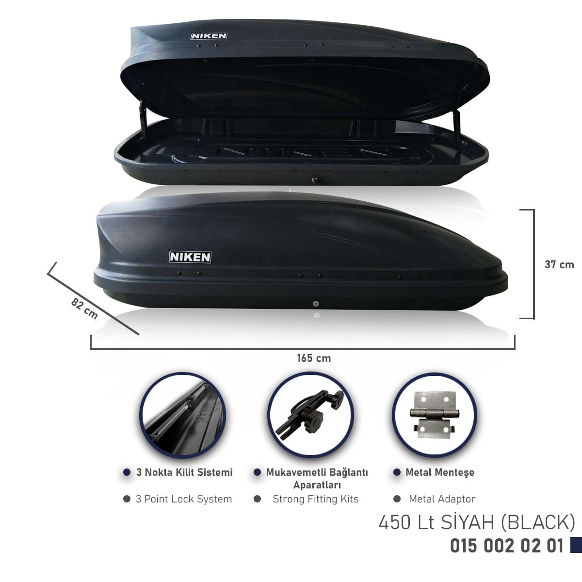 Niken 450 Litre Port Bagaj Siyah – Araç Tavan Üstü Bagaj Kutusu