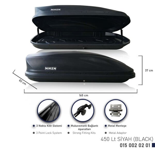 Niken 450 Litre Port Bagaj Siyah – Araç Tavan Üstü Bagaj Kutusu
