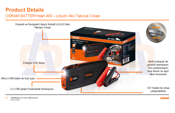 Osram Akü Takviye Cihazı 400 Taşınabilir Jump Starter ve Powerbank