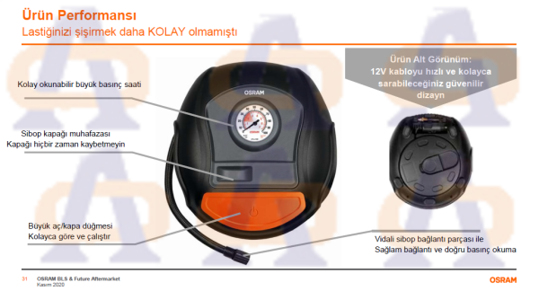 Osram Hava Pompası Analog 200 12V Araç Lastik Şişirme Kompresörü