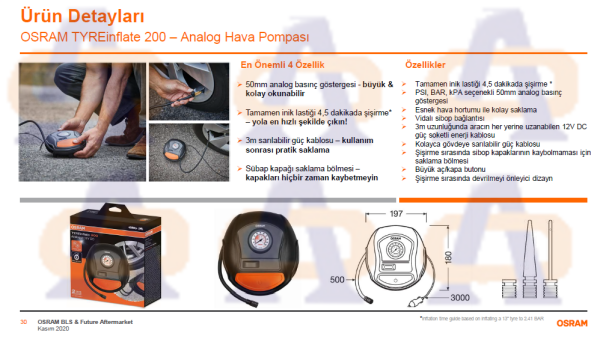 Osram Hava Pompası Analog 200 12V Araç Lastik Şişirme Kompresörü