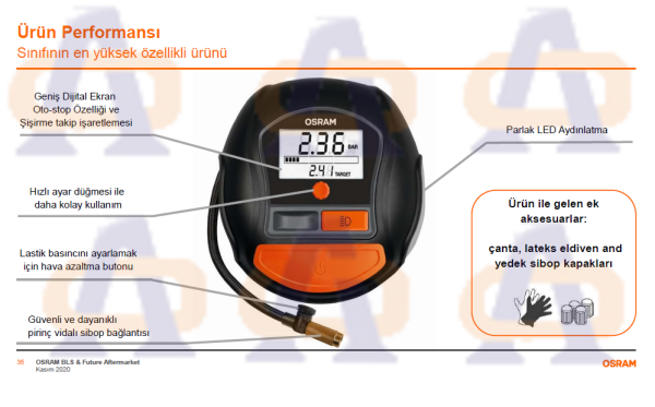 Osram Hava Pompası Dijital 1000 12V Dijital Lastik Şişirme Kompresörü