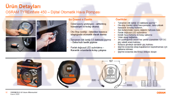 Osram Hava Pompası Dijital 450 12V Dijital Lastik Şişirme Kompresörü
